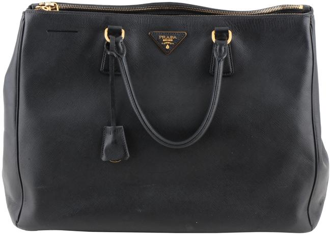Prada Galleria Double Lux Saffiano Large Zip Black Coated Canvas Tote