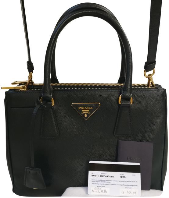Prada Galleria Bag Double Lux Saffiano Zip Black Leather Tote