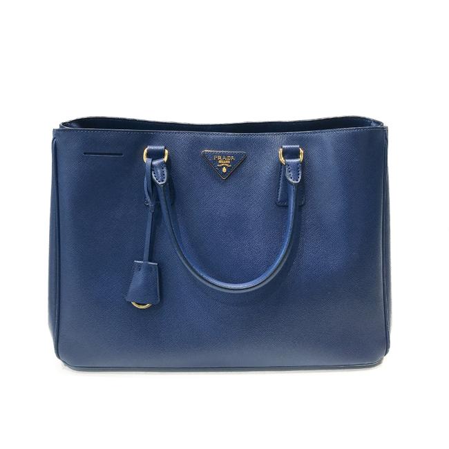Prada Galleria Double Saffiano Large Blue Leather Tote