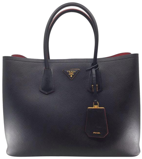 Prada Double Large Saffiano Black Leather Tote