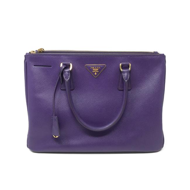 Prada Double Lux Saffiano Medium Zip Purple Leather Tote