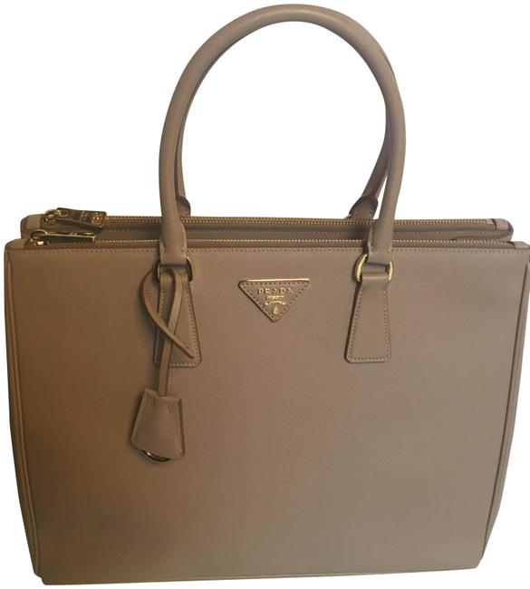Prada Bag Double Lux Large Saffiano Cammeo Leather Tote