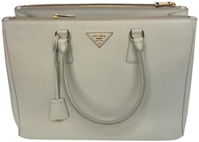 Prada Bag Double Lux Large Saffiano Talco Leather Tote