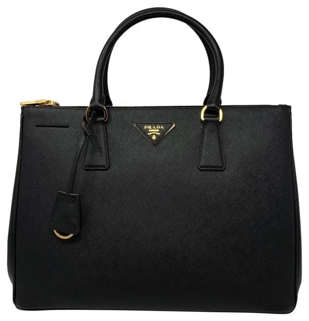Prada Double Lux Large Saffiano Zip Black Leather Tote