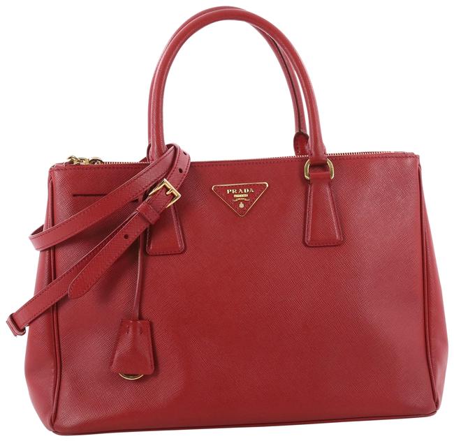Prada Double Lux Medium Red Saffiano Leather Tote
