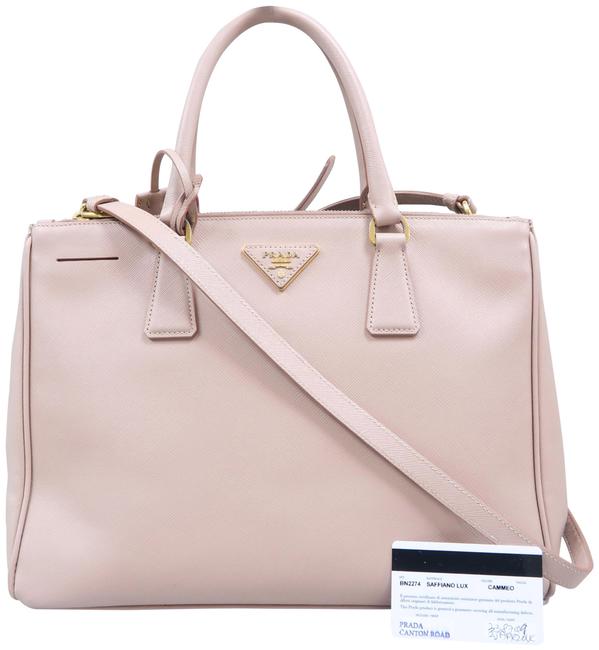 Prada Double Lux Medium Saffiano Zip Lightpink Calfskin Tote