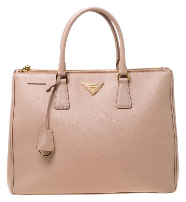 Prada Double Lux Nude Saffiano Large Zip Beige Leather Tote