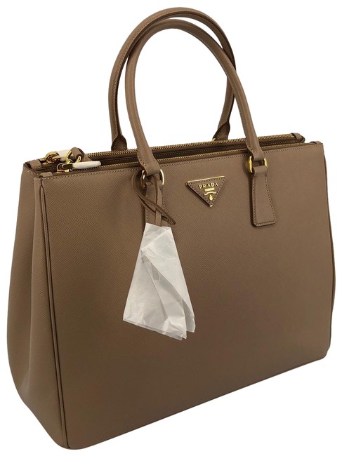 Prada Double Lux Saffiano Cammeo Leather Tote