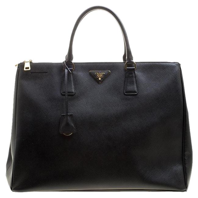 Prada Double Lux Saffiano Executive Zip Black Leather Tote