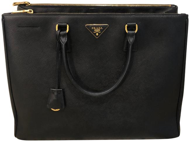 Prada Bag Double Lux Saffiano Extra Large Zip Black Calfskin Leather Tote