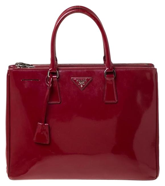 Prada Double Lux Saffiano Large Zip Red Patent Leather Tote