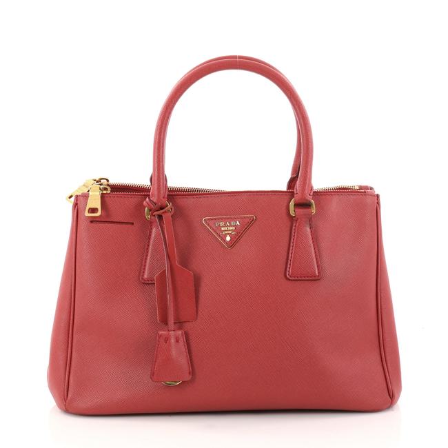 Prada Double Lux Saffiano Small Red Leather Tote