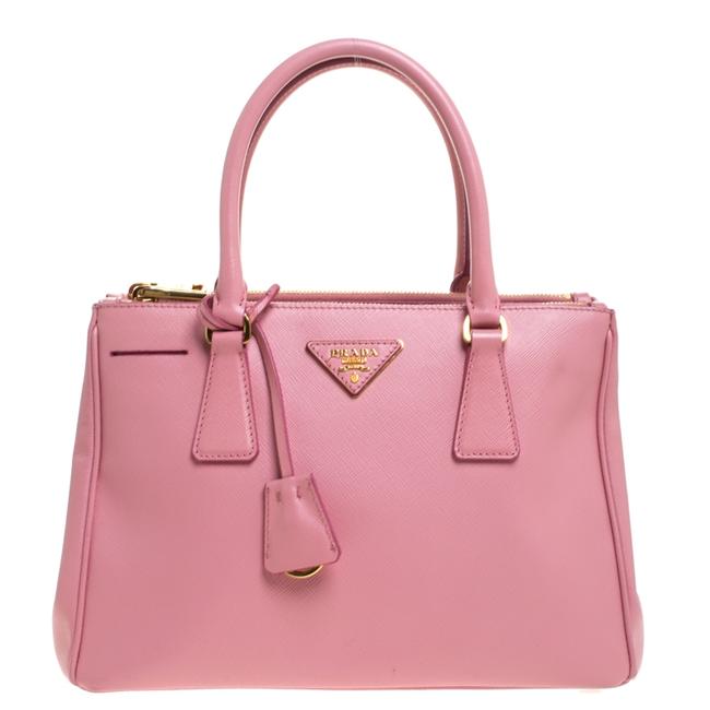 Prada Double Lux Saffiano Small Zip  : Small Pink Leather Tote