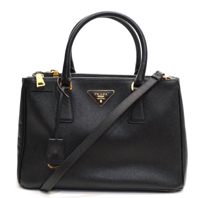 Prada Shoulder Bag Double Lux Zip Black Saffiano Leather Tote