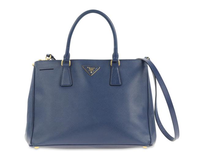 Prada Double Lux Zip Medium Blue Leather Tote