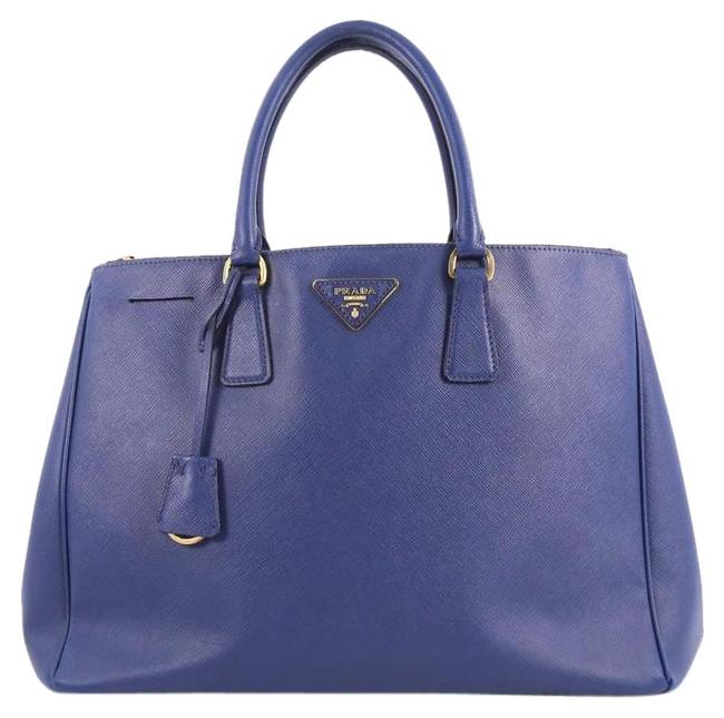Prada Double Lux Zip Saffiano Large Blue Leather Tote