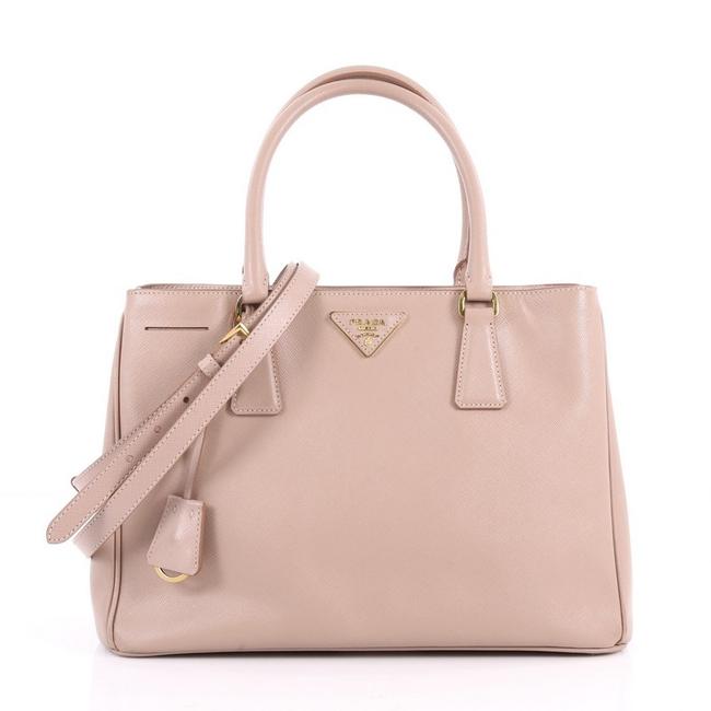 Prada Double Lux Zip Saffiano Medium Dusty Rose Leather Tote