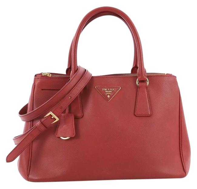 Prada Double Lux Zip Saffiano Small Red Leather Tote