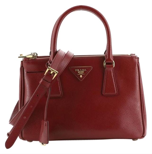Prada Double Lux Zip Vernice Saffiano Mini Red Patent Leather Tote