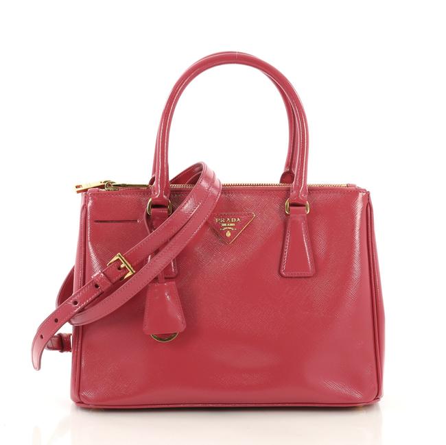 Prada Double Lux Zip Vernice Small Pink Saffiano Leather Tote