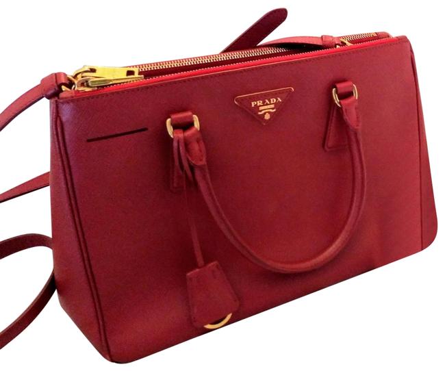 Prada Double Medium Saffiano Red Leather Tote