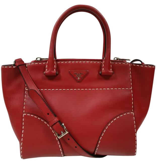 Prada Bag Double New Bn2857 Soft Calf Zip Red Leather Tote