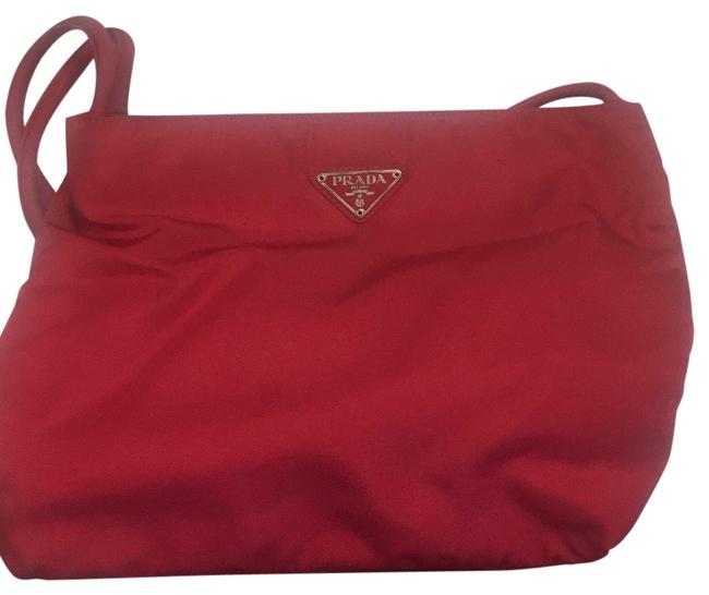 Prada Shoulder Bag Double Hobo Nylon Strap Red Satin Tote