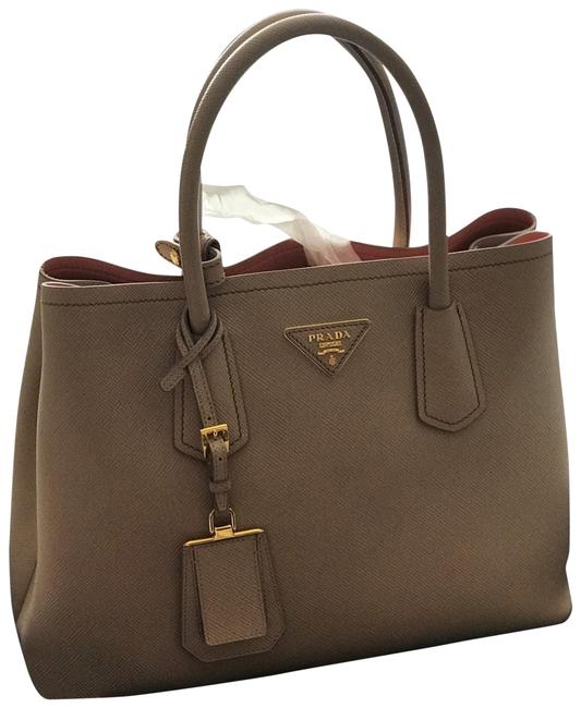 Prada Double PinkBeige Leather Tote