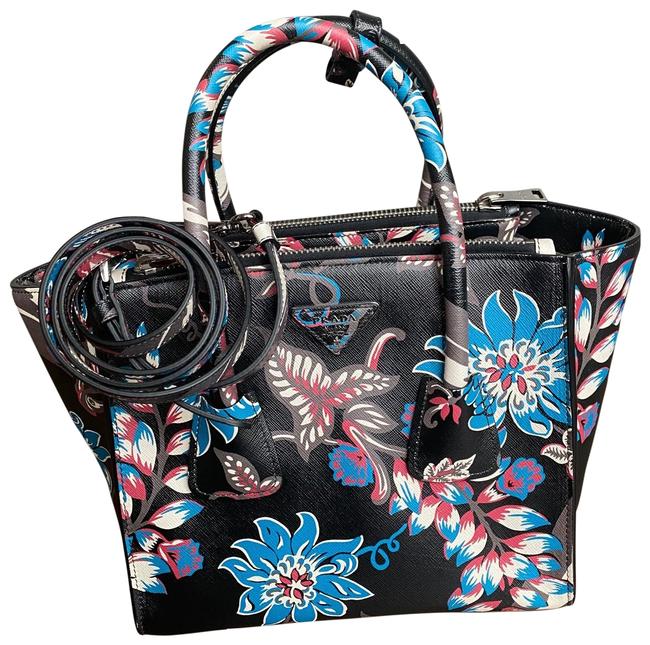 Prada Double Print Zip Top Floral Leather Tote