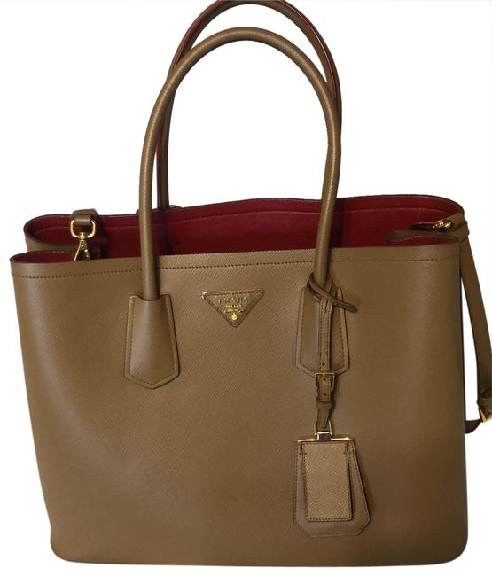 Prada Double Saffiano Camel Leather Tote