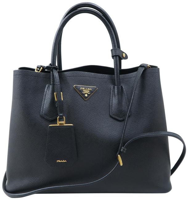 Prada Double Saffiano Cuir Black Calfskin Leather Tote