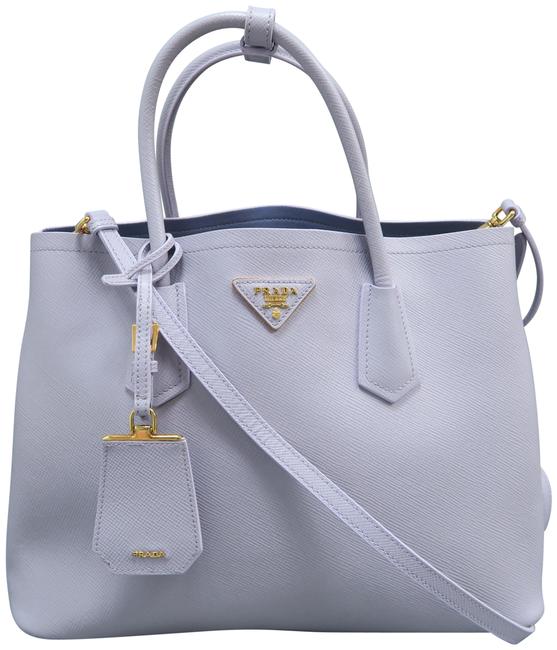 Prada Double Saffiano Cuir Lavender Calfskin Leather Tote