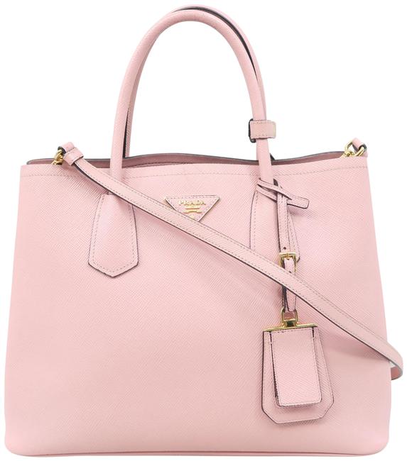 Prada Double Saffiano Cuir Pink Calfskin Leather Tote