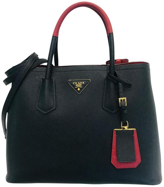 Prada Double Saffiano Cuir Small Navy Leather Tote