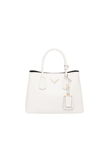 Prada Double Saffiano Cuir White Talco Leather Tote
