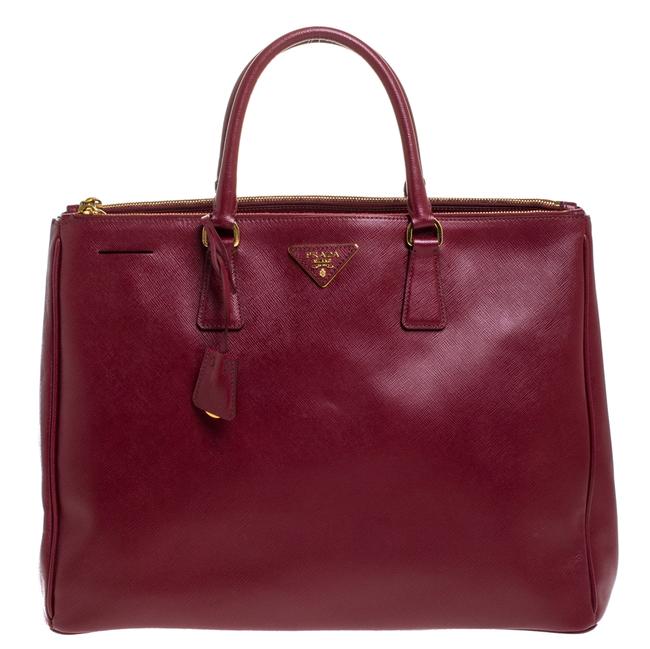 Prada Double Saffiano Executive Zip Burgundy Leather Tote