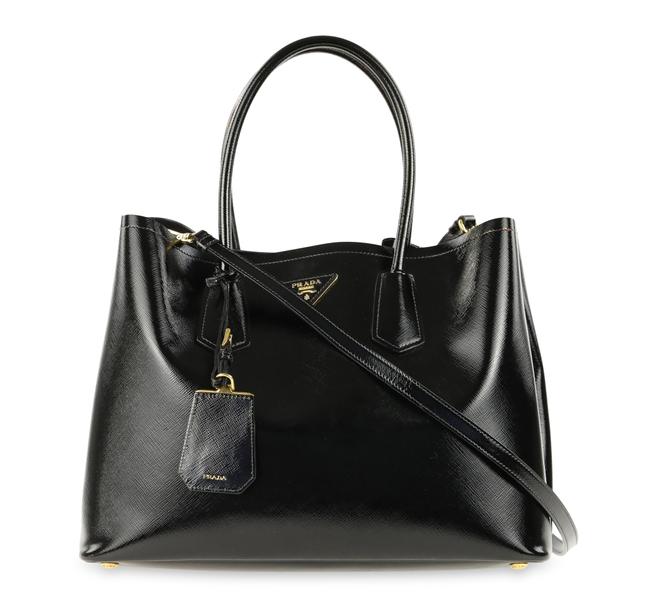 Prada Double Saffiano Large Black Patent Leather Tote