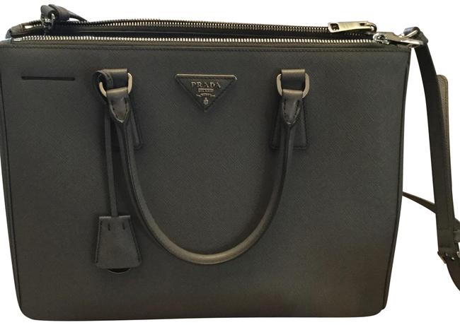 Prada Double Lux Saffiano Zip Grey Leather Tote