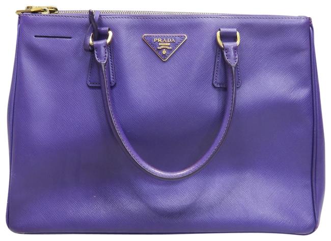 Prada Double Lux Saffiano Zip Purple Calfskin Leather Tote
