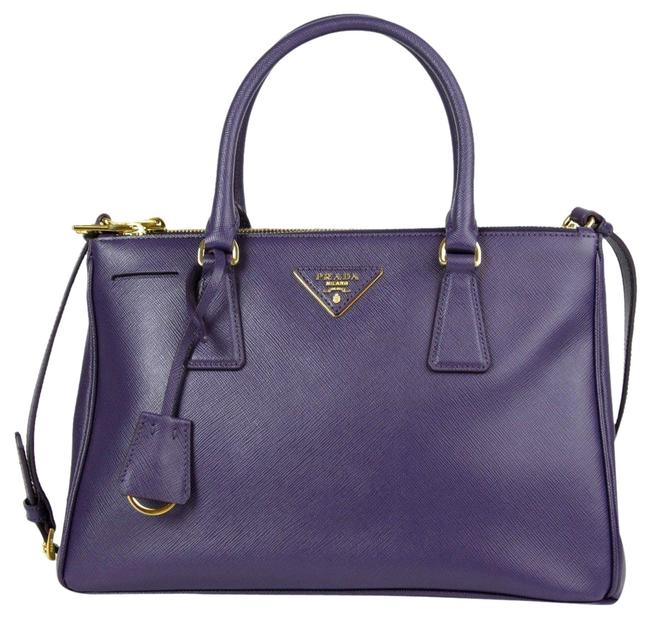 Prada Double Saffiano Medium Zip Viola with Strap Bn1801 Purple Leather Tote