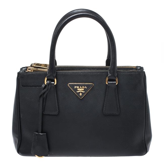 Prada Double Saffiano Mini Zip Black Leather Tote