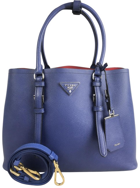 Prada Double Saffiano Two #27681 Sale Blue Leather Tote