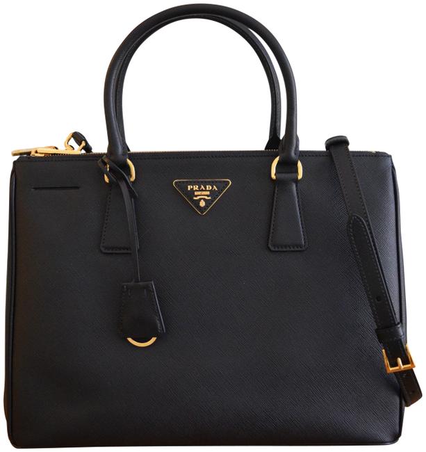 Prada Bag Double Saffiano Zip Executive Black Leather Tote
