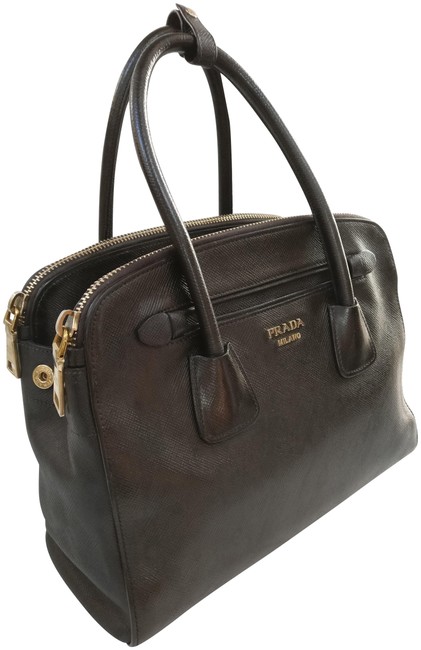 Prada Double Saffiano Zip Satchel Bn2569 Black Leather Tote