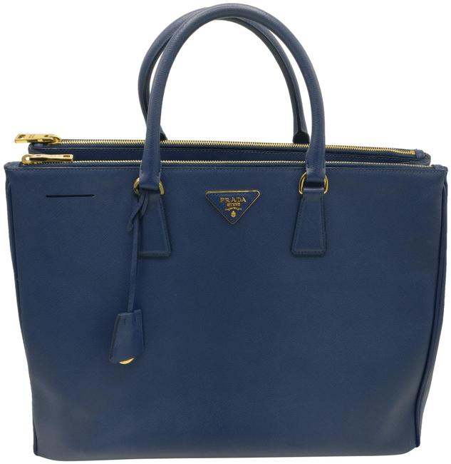 Prada Bag Double XL Saffiano Zip Blue Leather Tote