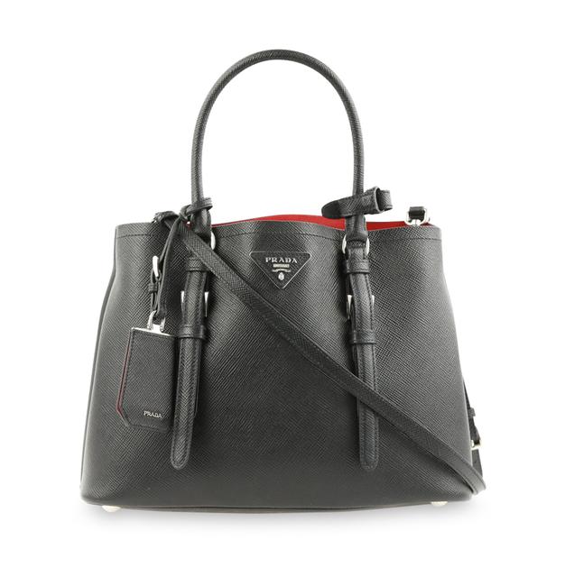 Prada Double Small Saffiano Black Leather Tote