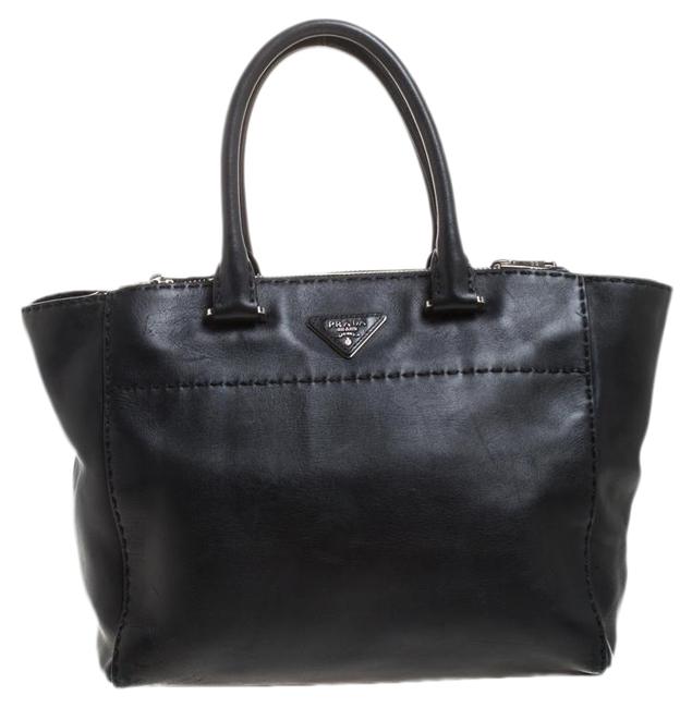 Prada Double Soft Zip Black Leather Tote