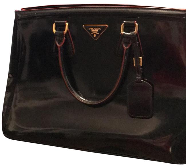 Prada Double Large Zip Black Patent Leather Tote