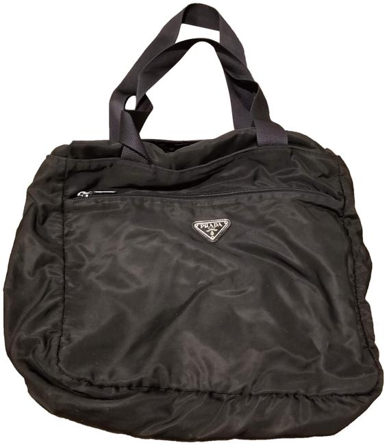 Prada Bag Double Strap Black Nylon Tote