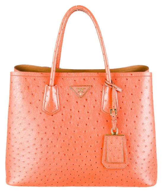 Prada Double Tangerine Ostrich Leather Tote